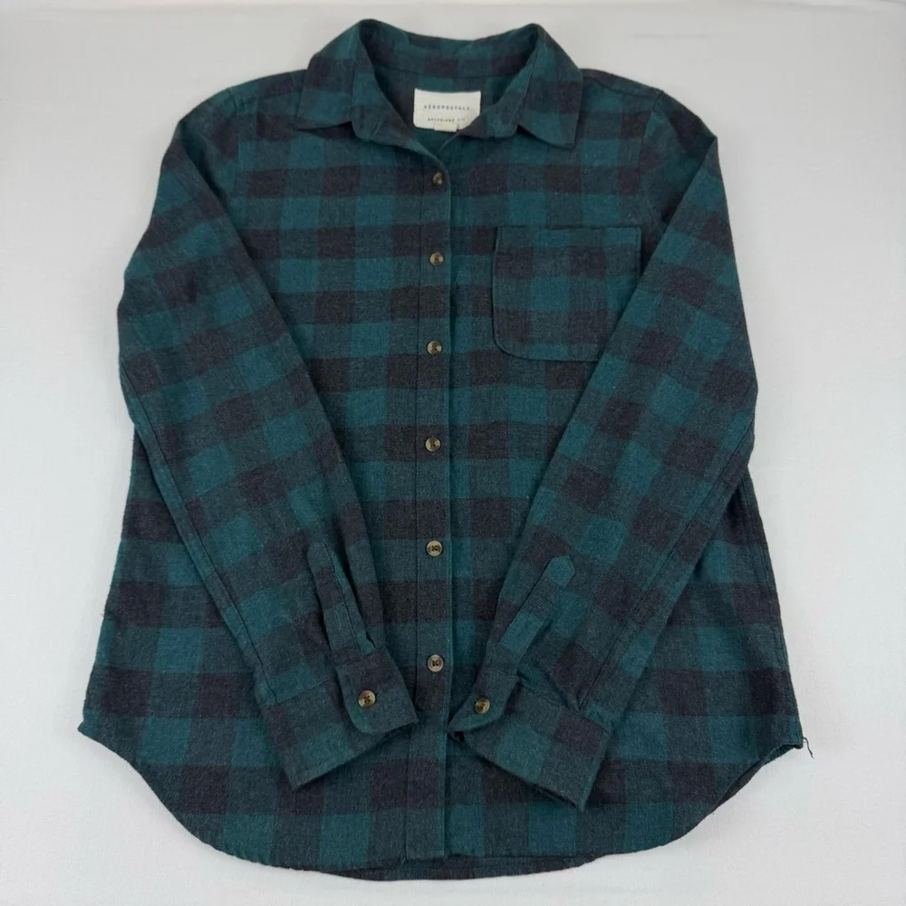Aeropostale Boyfriend Fit Plaid Flannel Button-up Long‎ Sleeve Shirt, Women's S
